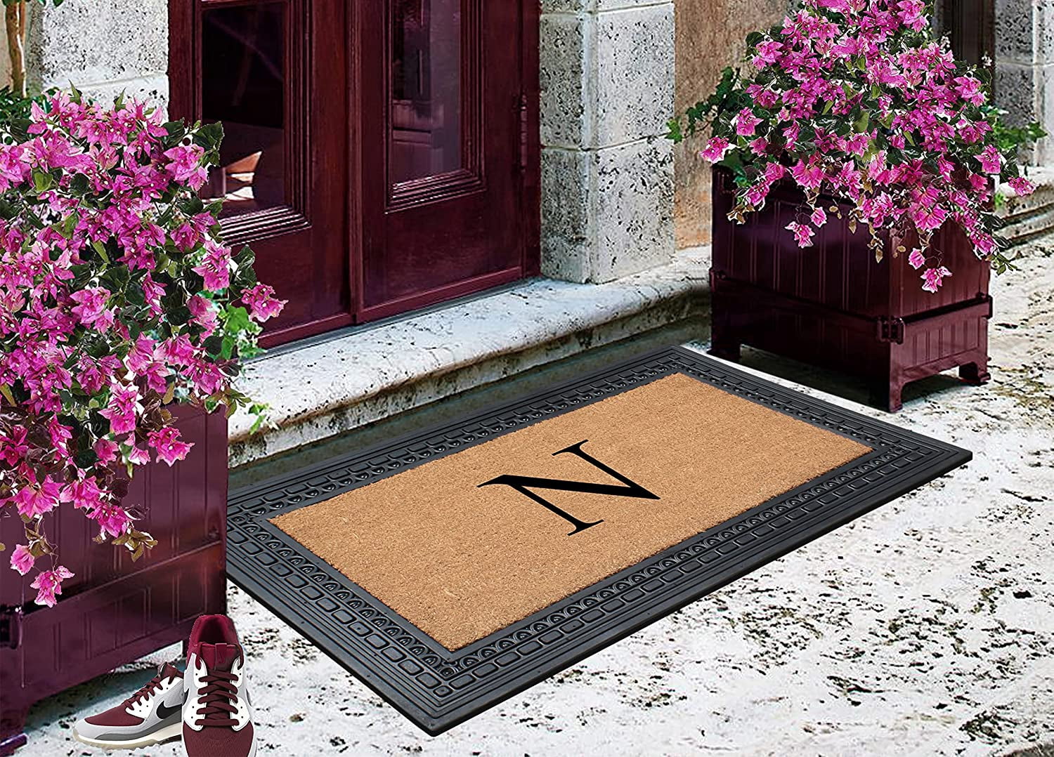A1HC Natural Rubber & Coir 24x39 Monogrammed Doormat For Front Door, Anti-Shed Treated Durable Doormat for Outdoor Entrance, Heavy Duty, Low Profile, Easy to Clean, Long Lasting Front Porch Entry Rug