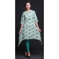 thumbnail image 4 of Bimba Kurti Asymétrique Vert Bandhani Imprimé Teinture sur Nœuds pour Femmes Robe d'Été Indienne Tunique Grand, 4 of 6
