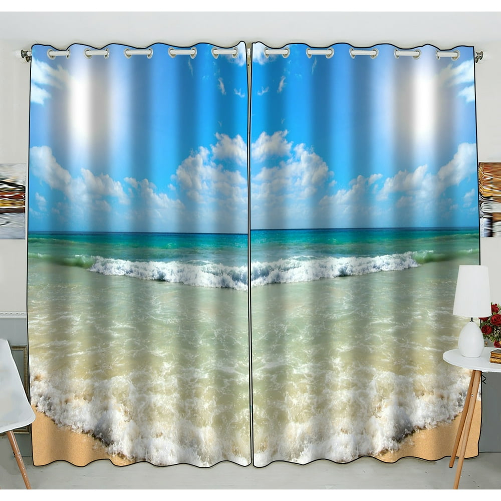 Gckg Beach Window Curtain,Summer Beach Blue Sea Palm Tree Sunshine ...