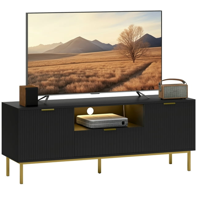 HOMCOM TV Console with RGB LED Lights, TV Unit for TVs up to 50 Inch, Black