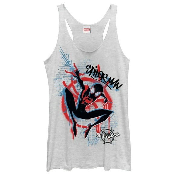 Women's Marvel Spider-Man: Into the Spider-Verse Graffiti Racerback Tank Top White Heather X Large