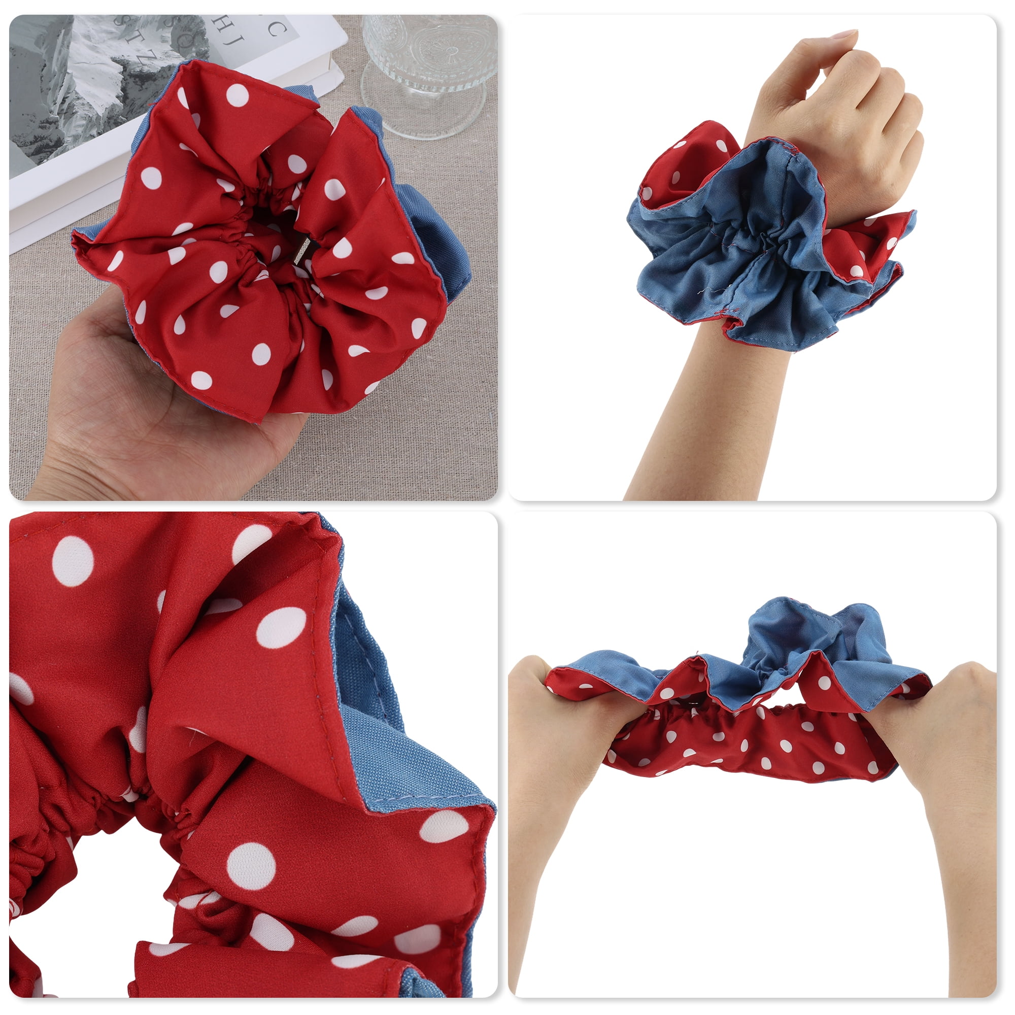 Unique Bargains Fashion Denim Hair Ties All Occasions Hair Types Blue, Red Pattern