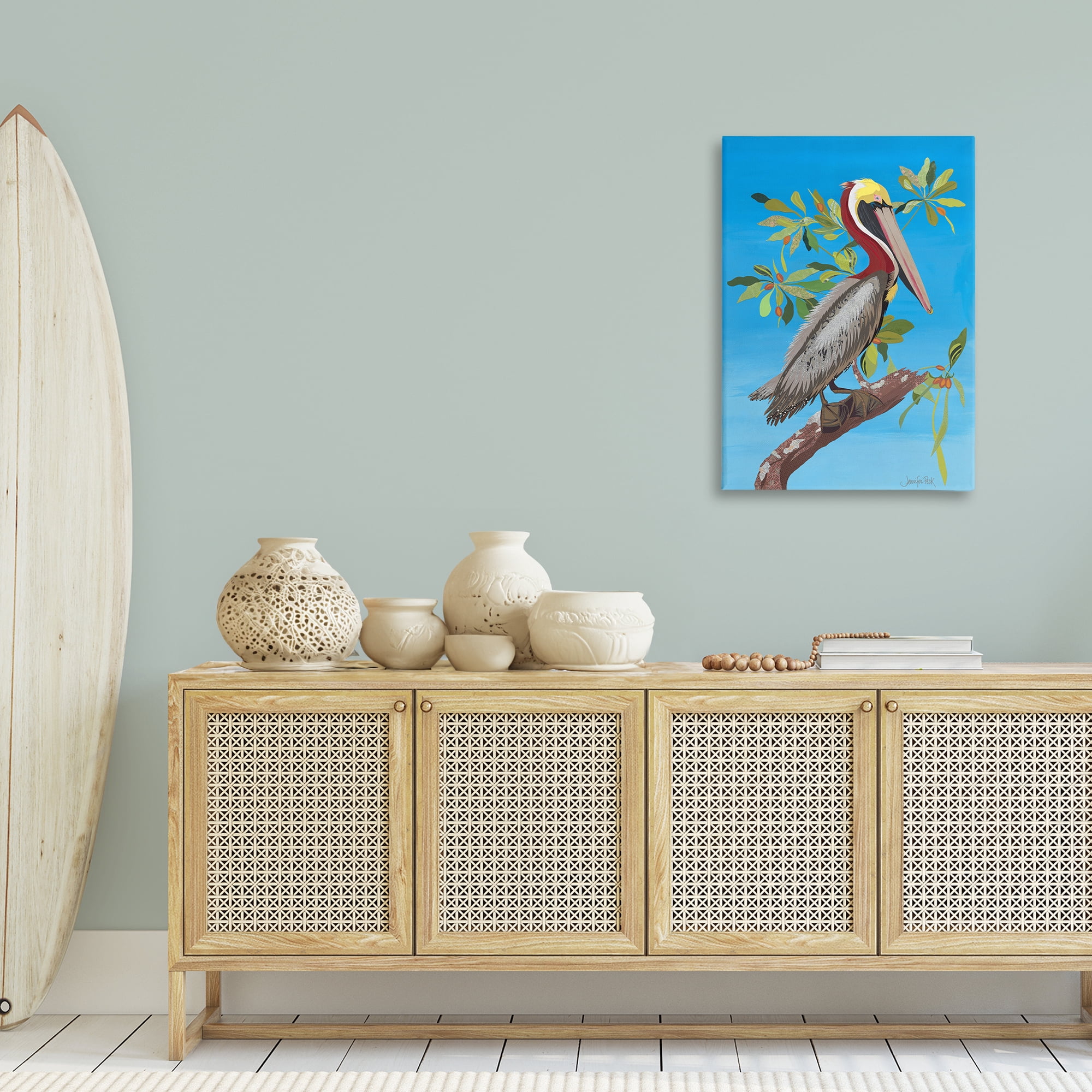 Stupell Industries Brown Pelican on Tree Animals & Insects Painting Gallery Wrapped Canvas Art Print Wall Art, 24 x 36