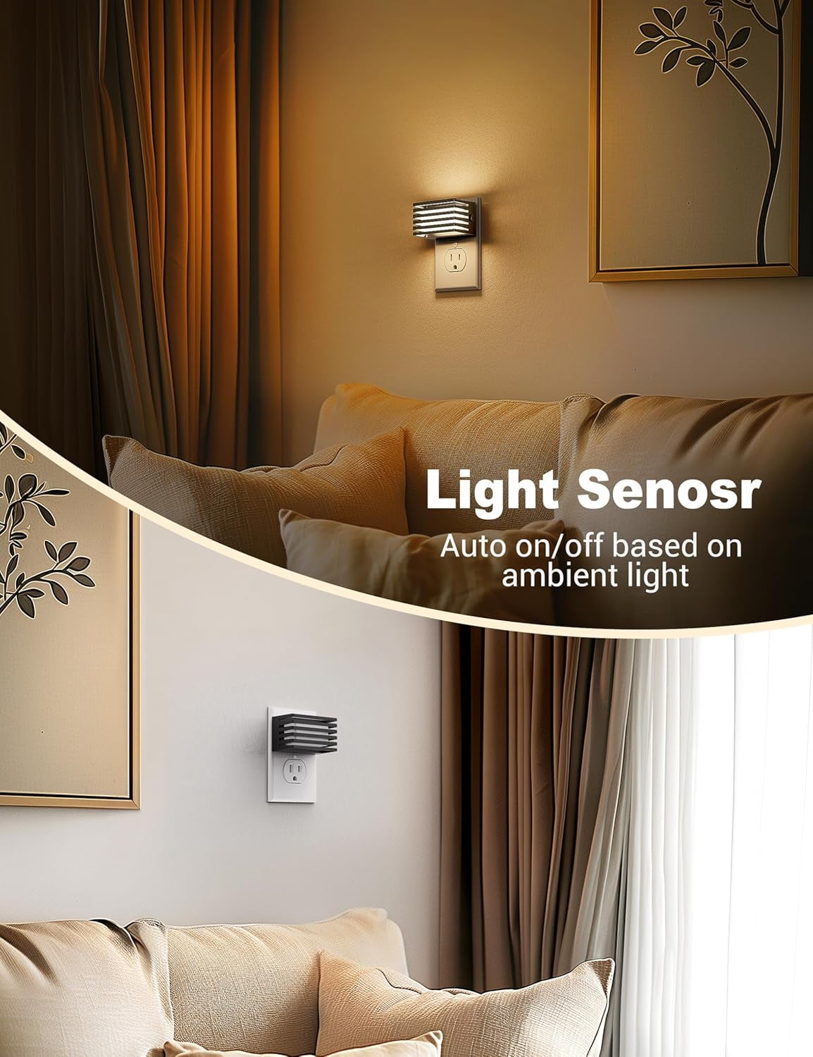 RGHJAR-LED Night Light, [2 Pack] Night Lights Plug into Wall with Dusk to Dawn Sensor, Dimmable Plug in Night Light, Adjustable Brightness, 3000K Soft White Nightlight for Bedroom Bathroom Hallway