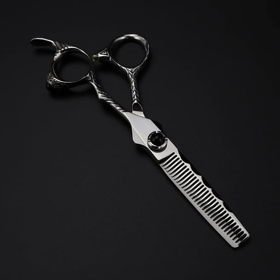 Premium 440C Steel Haircutting Scissors Kit with Decorative Filigree Handles, 6" Professional Barber Shears and Texturizing Scissor Set, Ergonomic Styling Tools with Protective Case, Silver