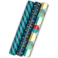thumbnail image 2 of Birthday Wrapping Paper Mini Rolls, 3-Pack (Navy Blue and Teal Stripes, Orange Yellow Mod Circles) for Graduations, Father's Day, Easter, Any Occasion - 60 Sq. Ft. Total, 2 of 4