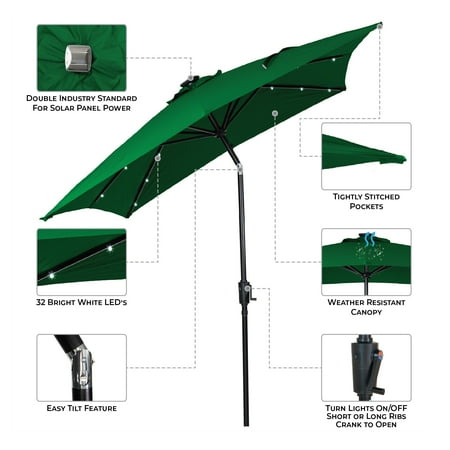 Sun Ray - 9'x7' Rectangular Solar Lighted Umbrella - Royal Blue