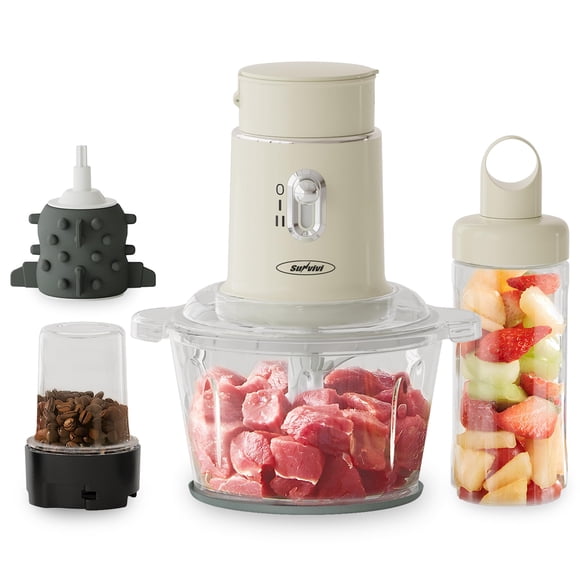 Sunvivi Hachoir Électrique 250 W pour Aliments, Broyeur Alimentaire 4 en 1 pour Moudre la Viande, Éplucher l'Ail et Presser, Mélangeur à Vitesse Variable et Robot Culinaire Combo