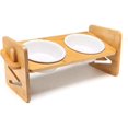 thumbnail image 1 of Cuencos elevados para mascotas para gatos y perros pequeños, comedero elevado ajustable para comida y agua para perros y gatos, soporte de bambú para comida de mascotas con 2 cuencos de cerámica, 1 of 5