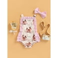 thumbnail image 2 of Arvbitana 0-18 Months Baby Girl Easter Romper Bunny Print Ruffled Flying Sleeve Jumpsuit Playsuit with Headband 2Pcs, 2 of 9