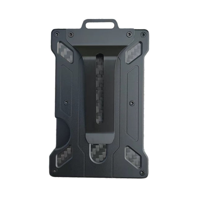 Cartera minimalista para hombre - Cartera delgada de metal de aluminio con clip para dinero con portatarjetas de identificación transparente, billetera de fibra de carbono, bloqueo RFID