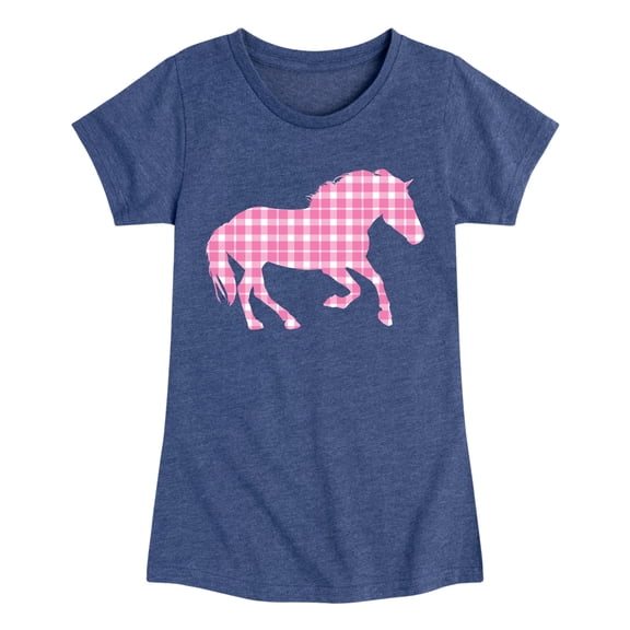 Instant Message - Pink Gingham Horse - Youth Girls Fitted Short Sleeve T-Shirt