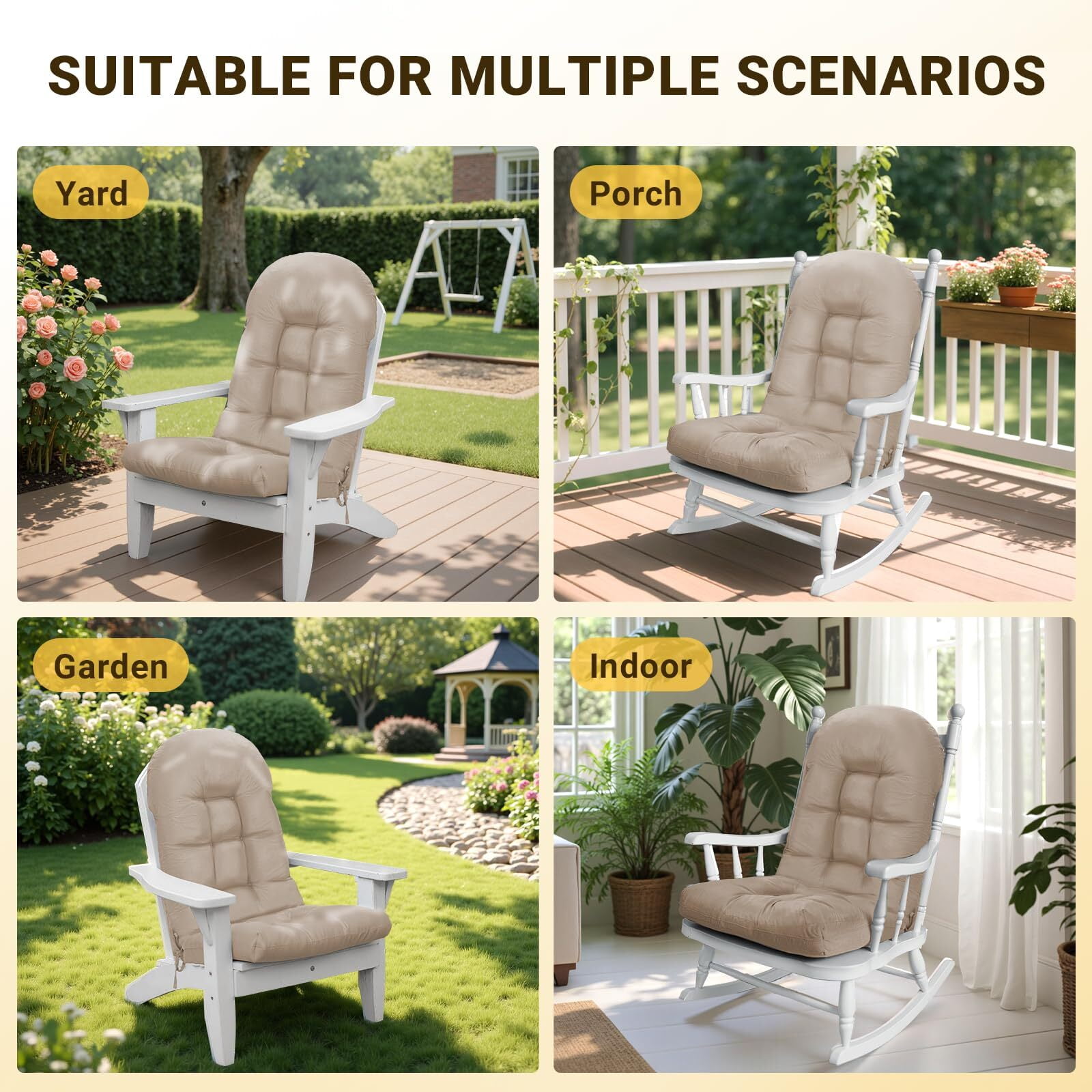 Outdoor High Back Chair Cushion Upgraded Thickened Water-Repellent & Fade-Resistan Patio Chair Cushions For Outdoor Furniture, 44" x20" x4" 1PC Khiki