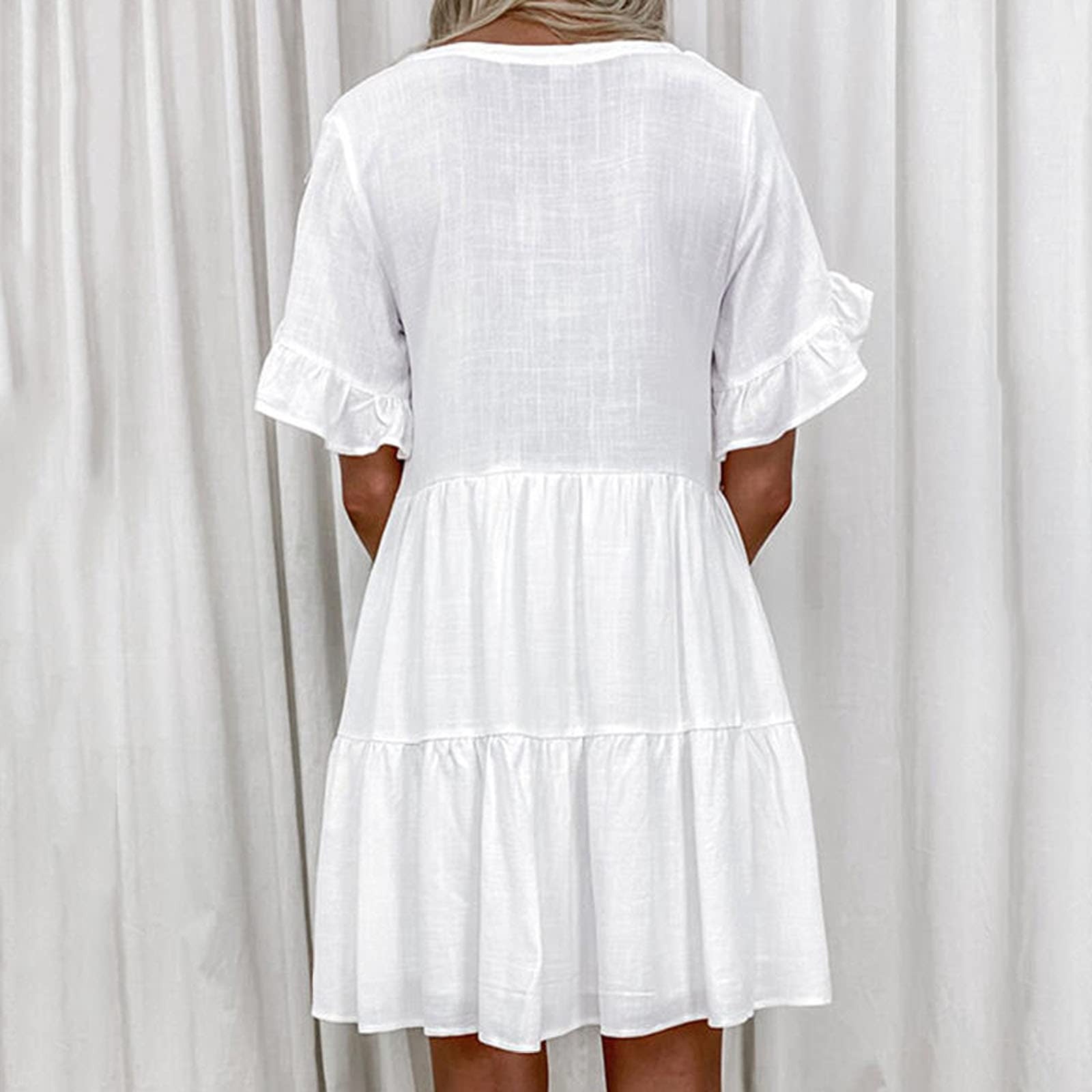Xihbxyly Casual Dresses for Women, Plus Size formal Dresses for Women Women's V-neck Short Sleeve Printed Boho Summer Shirt Sundress Mini Dress Long formal Dress White Maxi Dress