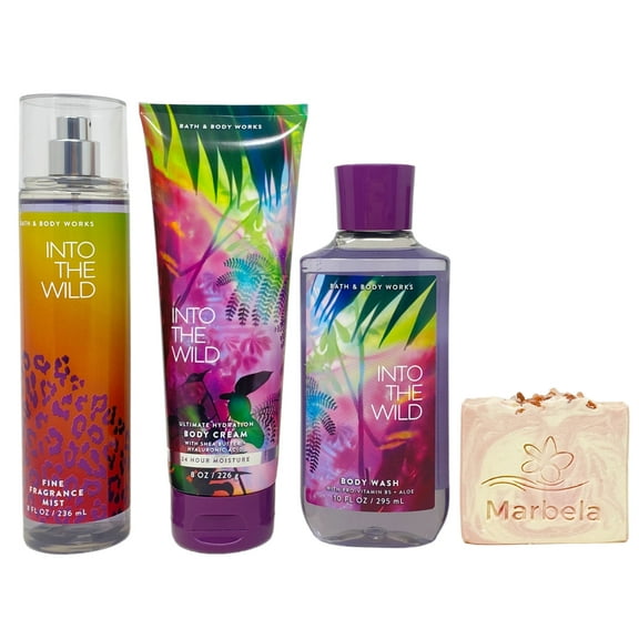 Bath & Body Works Into The Wild Trio Gift Set - Fragrance Mist, Body Cream and Body Wash - with a Himalayan Salts Springs Bar Soap - Full Size