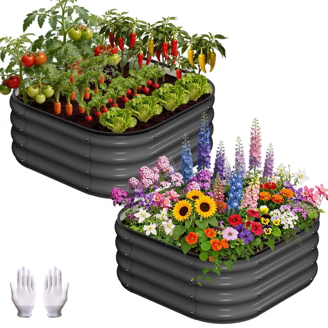 Raised Garden Bed – 2-Pack Galvanized Heavy Duty – 2x2x1FT – Rust-Resistant, Rounded Corners & Open Bottom – Vegetables, Flowers & Herbs – Dark Gray