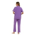 thumbnail image 6 of ANLIQI Women's 100% Cotton Pajama Set Button Down Sleepwear Short Sleeve Shirt and Long Pants Soft ladies Lounge Sets(Violet, L), 6 of 7