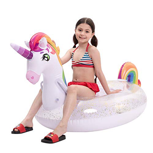 JOYIN Inflatable Unicorn Pool Float with Glitters, Fun Beach Floaties, Ride  On Unicorn Raft, Pool Toys, Summer Party Lounge Raft Decorations for Kids  