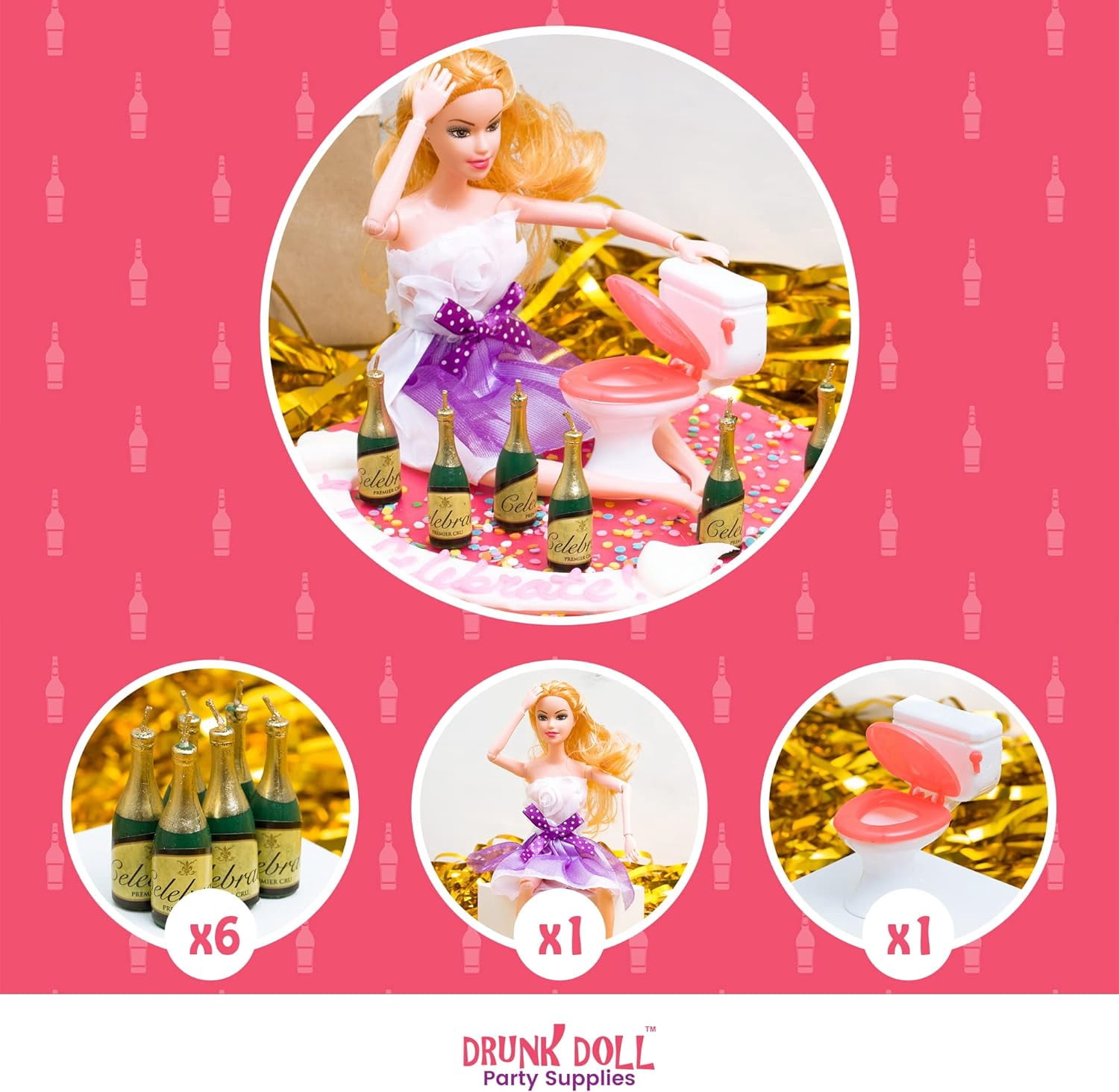 Drunk Doll Cake Topper Funny 21st Birthday Decoration Kit (Blonde)