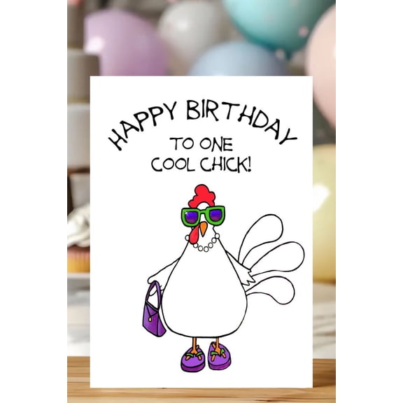 Funny Birthday Card for Women – "Happy Birthday to One Cool Chick!" – Colorful Chicken Design – Envelope Included, Blank Inside – Perfect for Friends and Family Celebrations