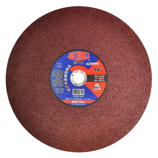 Disco Abrasivo Austromex 733 Corte Metal 14 Pulg Oxido de Aluminio Corte Suave Corte Rapido Duradero Chop Saw Ferreteria Herramientas Construccion