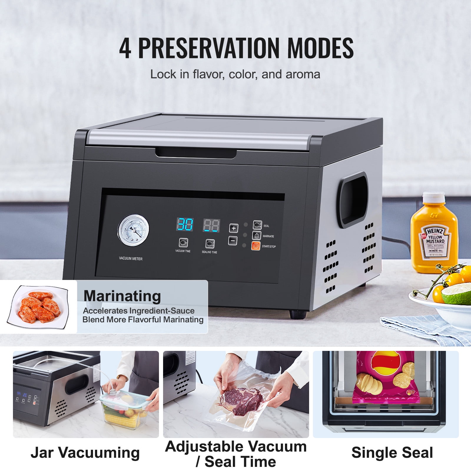 KFFKFF Chamber Vacuum Sealer, 380W Pump Power, Bag Sealing Machine for Moist Foods and Meat, Space-Saving Design with 11.5-Inch Seal Length, Suitable for Commercial and Home Applications