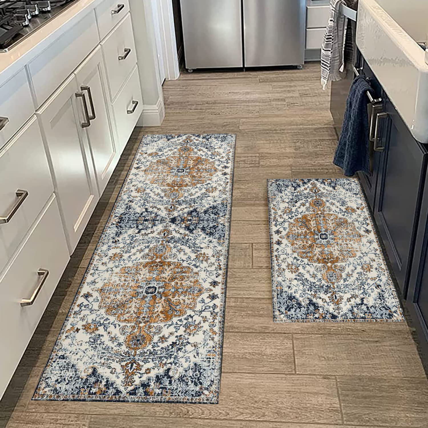 Modern Abstract Kitchen Mats for Floor, Blue Green Turquoise Teal Kitchen  Rugs Set of 2 Carpet Area Rug, Vintage Farmhouse Modern Kitchen Decor and  Accessories Stuff, 17x30 and 17x47 Inch 
