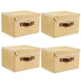 thumbnail image 2 of ANMINY Foldable Fabric Storage Bin With Handle Lid Large Collapsible Box Basket For Home Organizer, 4 Packs, Khaki, 2 of 8