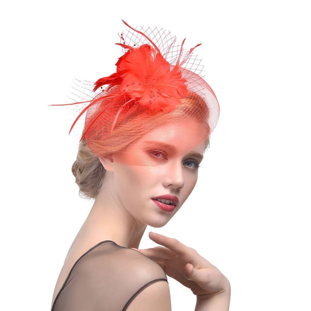 Jusqu'à 10$ Chapeaux Rouges pour Femmes, Chapeau à Fleurs et Plumes pour Fête de Thé, Cocktail, Mariage, Église