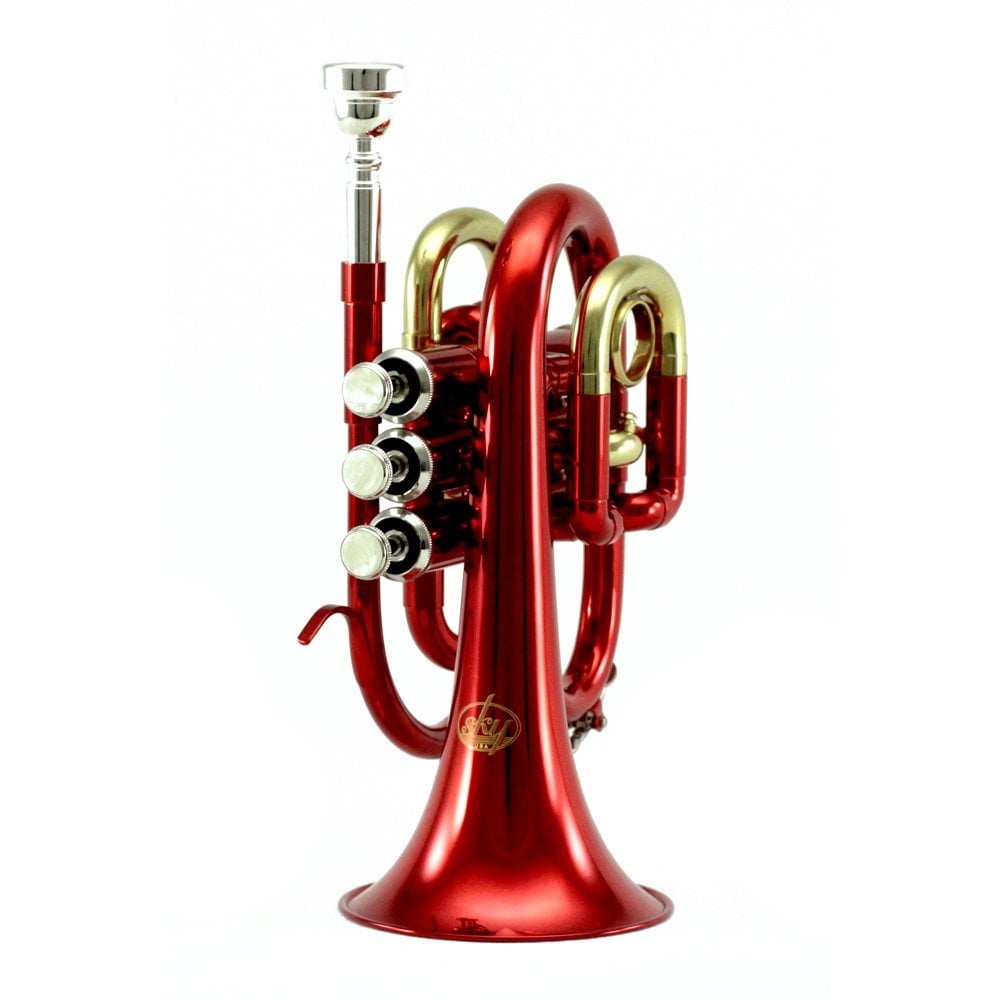 Sky Bb Red Pocket Trumpet with Case, Cloth, Gloves and Valve Oil, High Quality Sound