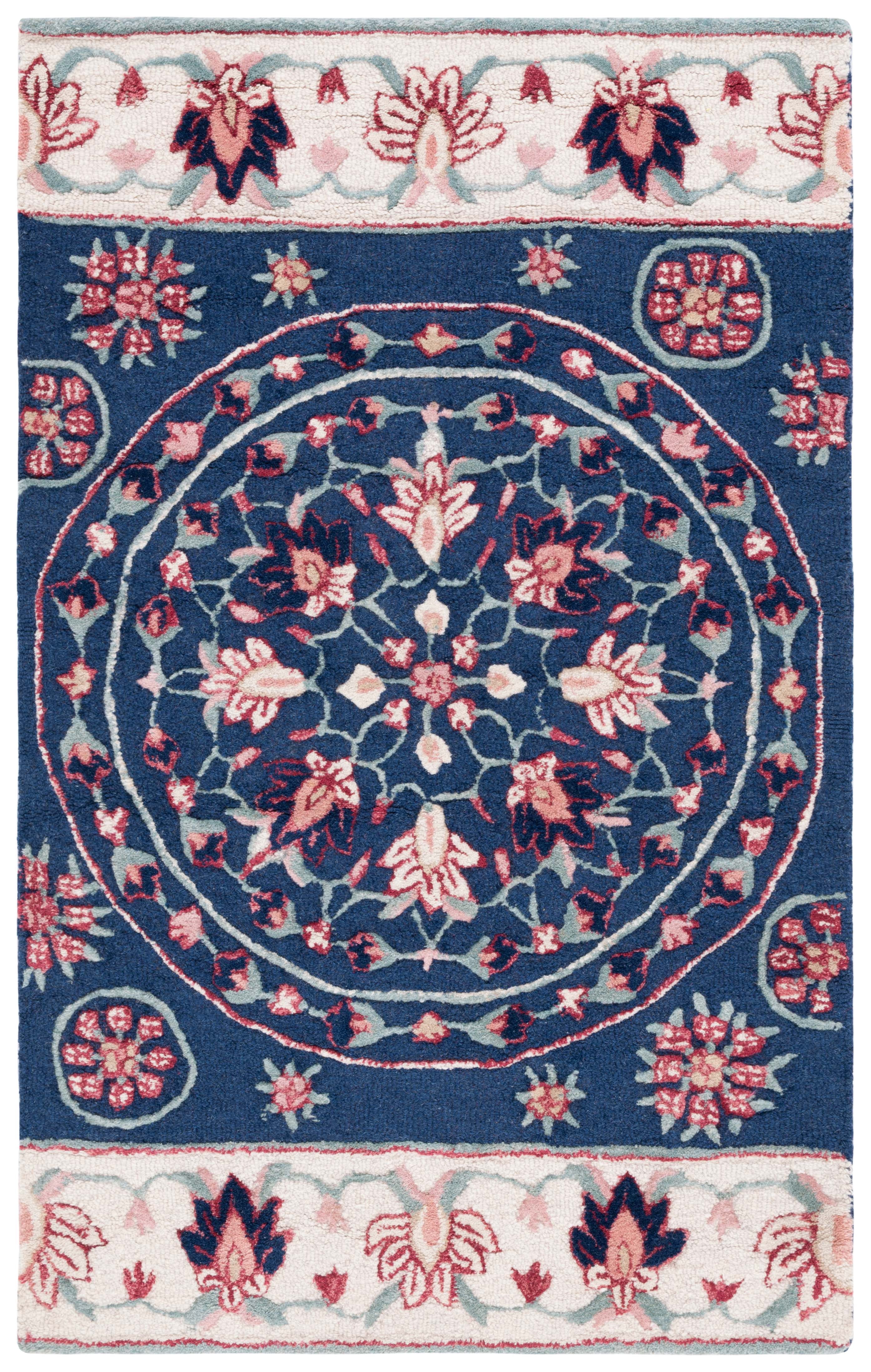 SAFAVIEH Bellagio Vanessa Floral Wool Area Rug, Navy/Ivory, 4' x 6'