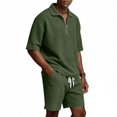 thumbnail image 4 of JAJAHO Mens Short Set Summer 2 Piece Outfits Waffle Short Sleeve Quarter Zip Collared Loose Fit T Shirt Comfortable Drawstring Shorts Jogging Suit Cozy Outfit, 4 of 9