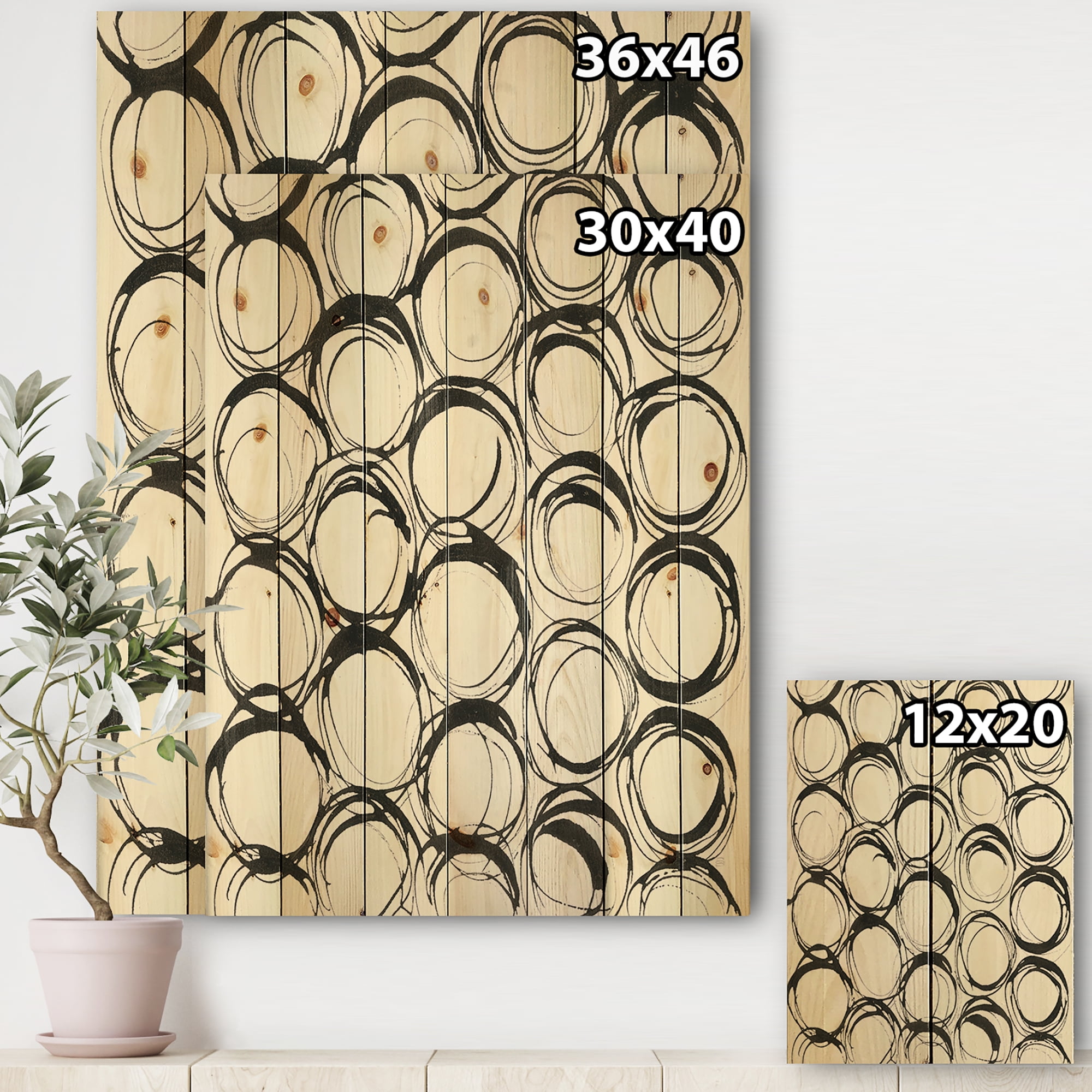 Designart 'Minimalist Monochrome II' Transitional Print on Natural Pine Wood