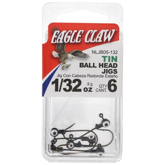 Eagle Claw Tin Ball Head Jig - Double eye - 6 pack - 1/32 oz - Black