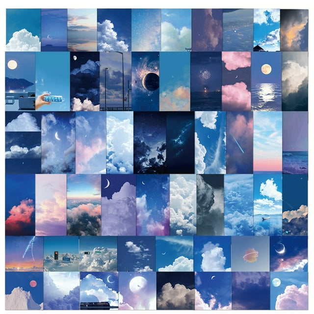 Calcomanías de vinilo con diseño de cielo azul, nube y luna, 56 unidades