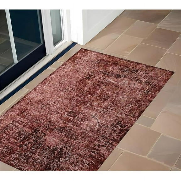 HomeRoots 563124 2 x 3 ft. Merlot Abstract Washable Non Skid Indoor Outdoor Rectangle Machine Woven Area Rug