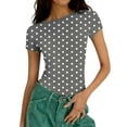 thumbnail image 5 of Ploka Dots Tight T-Shirt for Women Summer Slim Fit Crewneck Short Sleeve Baselayer Tee Tops Going Out Cropped Blouse, 5 of 6