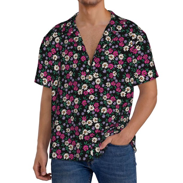 Balery Daisies Flowers Camisa Casual de Manga Corta con Botones para Hombre, Texturizada, Estilo Cubano, para Playa, Verano-3X-Large