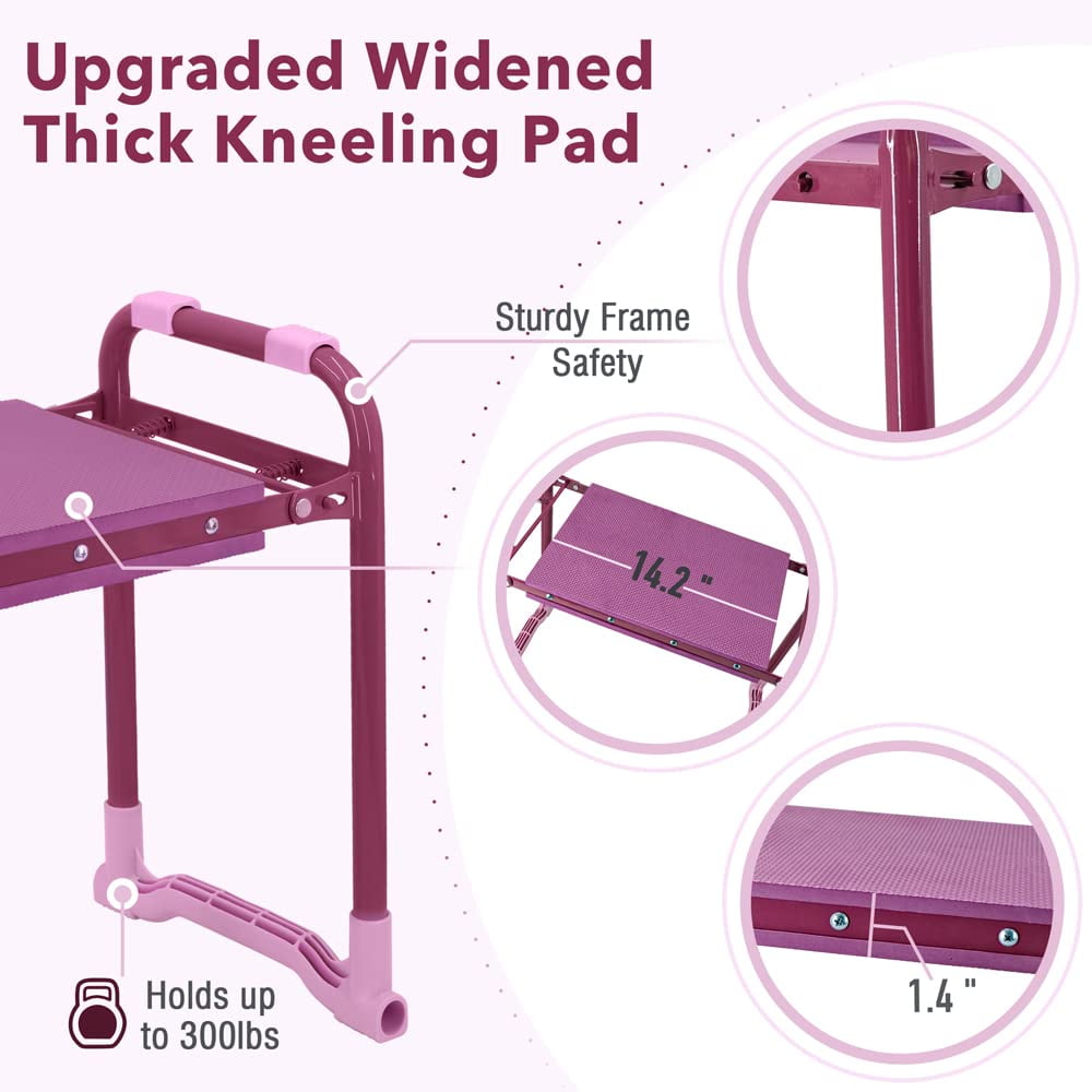 Colwelt Folding Garden Kneeler, Portable Garden Kneeler Seat Bench with Tool Pouch and Gloves, Garden Kneeler Stool with Rugged & Sturdy Steel Frame(Purple)