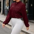 thumbnail image 6 of Inverlee Women's Stand Collar Mesh Zip Up Cropped Athletic Jacket Lightweight Breathable Windbreaker Trendy Solid Gym Runing Outwear Wine M, 6 of 7