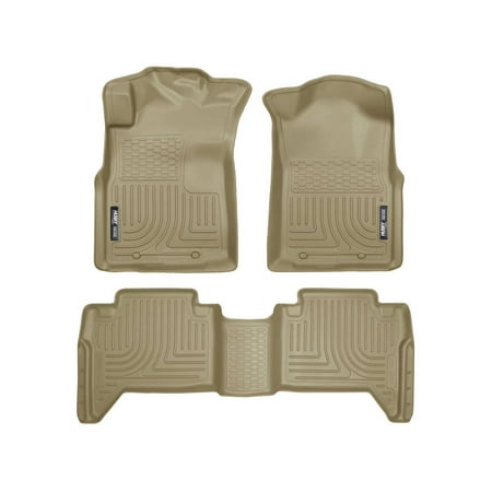 Husky Liners Weatherbeater Floor Mats | Fits 2005 - 2015 Toyota Tacoma Double Cab (Footwell Coverage) | Front & 2nd Row, 3-pc Tan - 98953