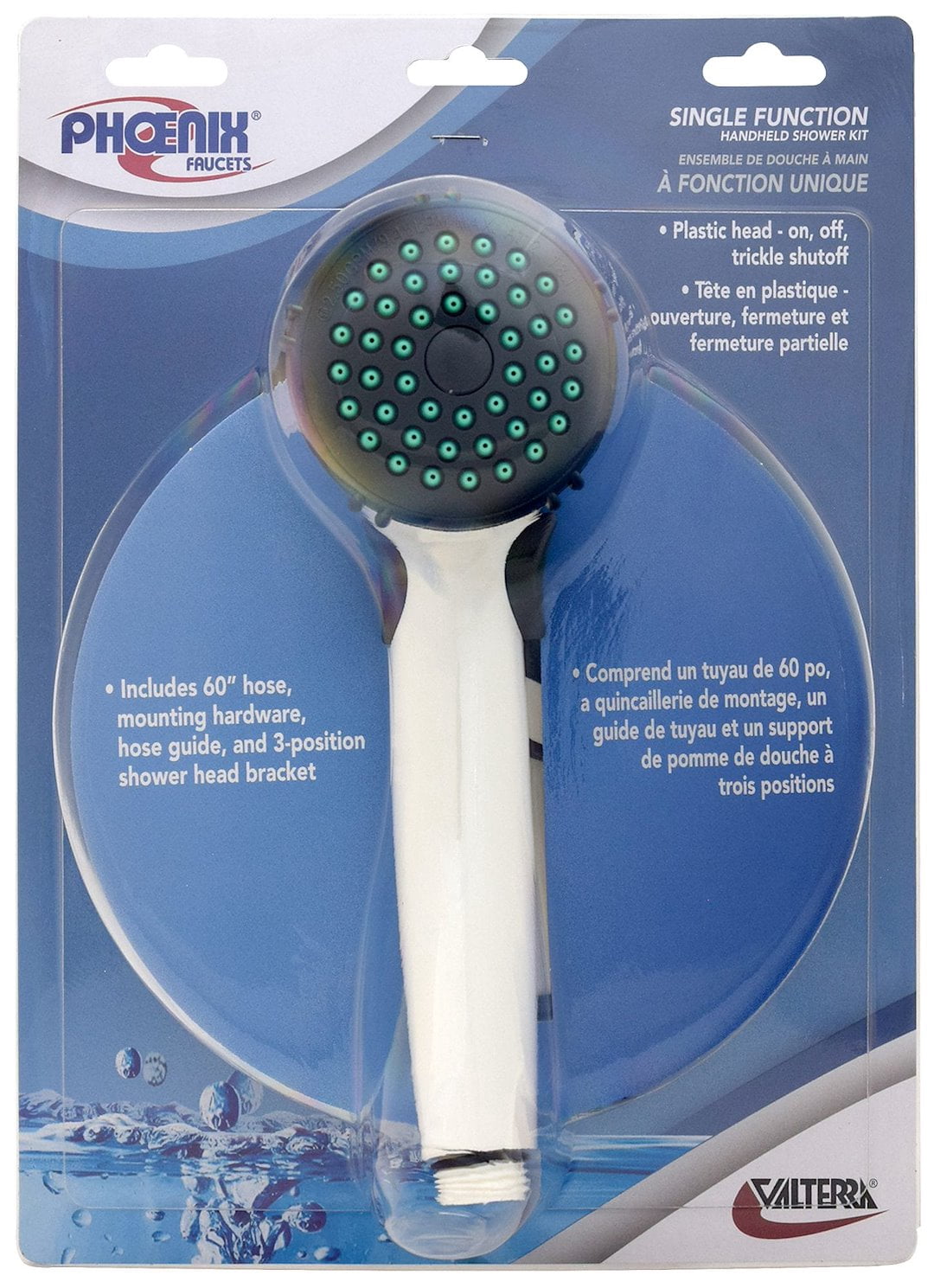 Valterra PF276046 Single-Function Handheld Shower Kit with 60" Vinyl Hose and Trickle Shut-Off - White
