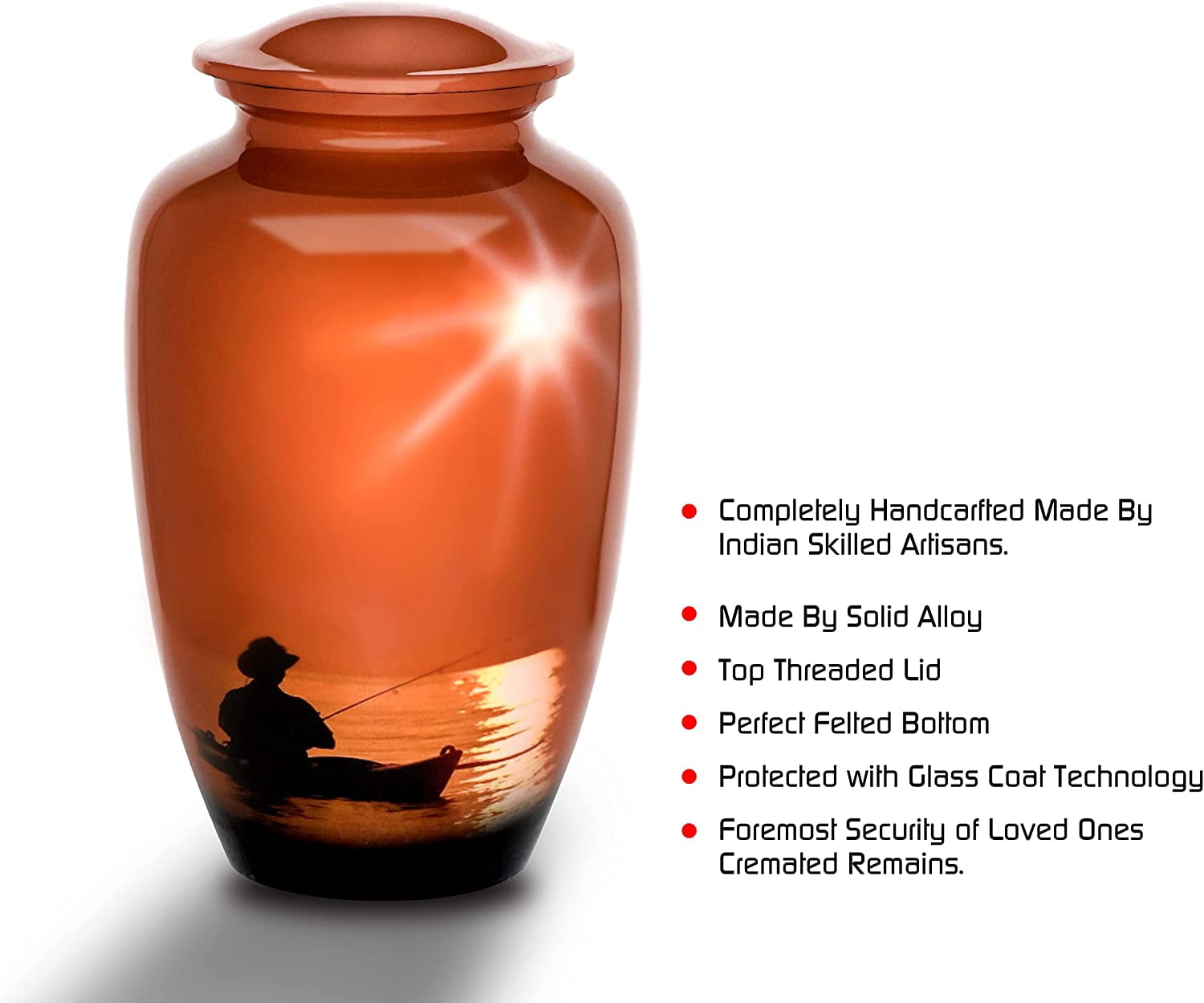 FOREVER URNS Adult Cremation Urn Fishing Urn For Human Ashes, Handcrafted 220 Cu. In With Velvet Bag.