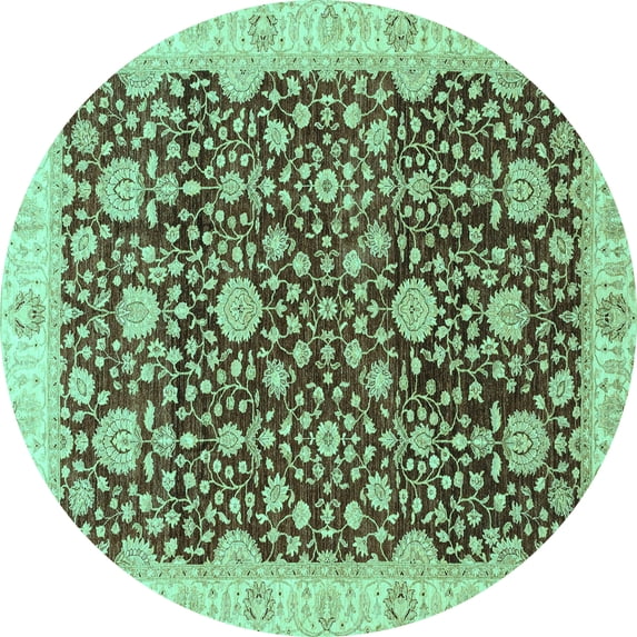 Ahgly Company Indoor Round Oriental Turquoise Blue Traditional Area Rugs, 5' Round
