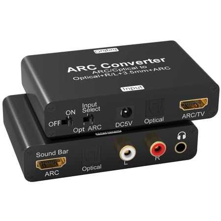 ARC audio extractor, 192KHz digital-to-analog audio converter DAC converter, HDMI ARC or SPDIF/optical to HDMI, SPDIF/optical, 3.5mm jack and stereo L/R outputs for TVs, DVDs and game consoles