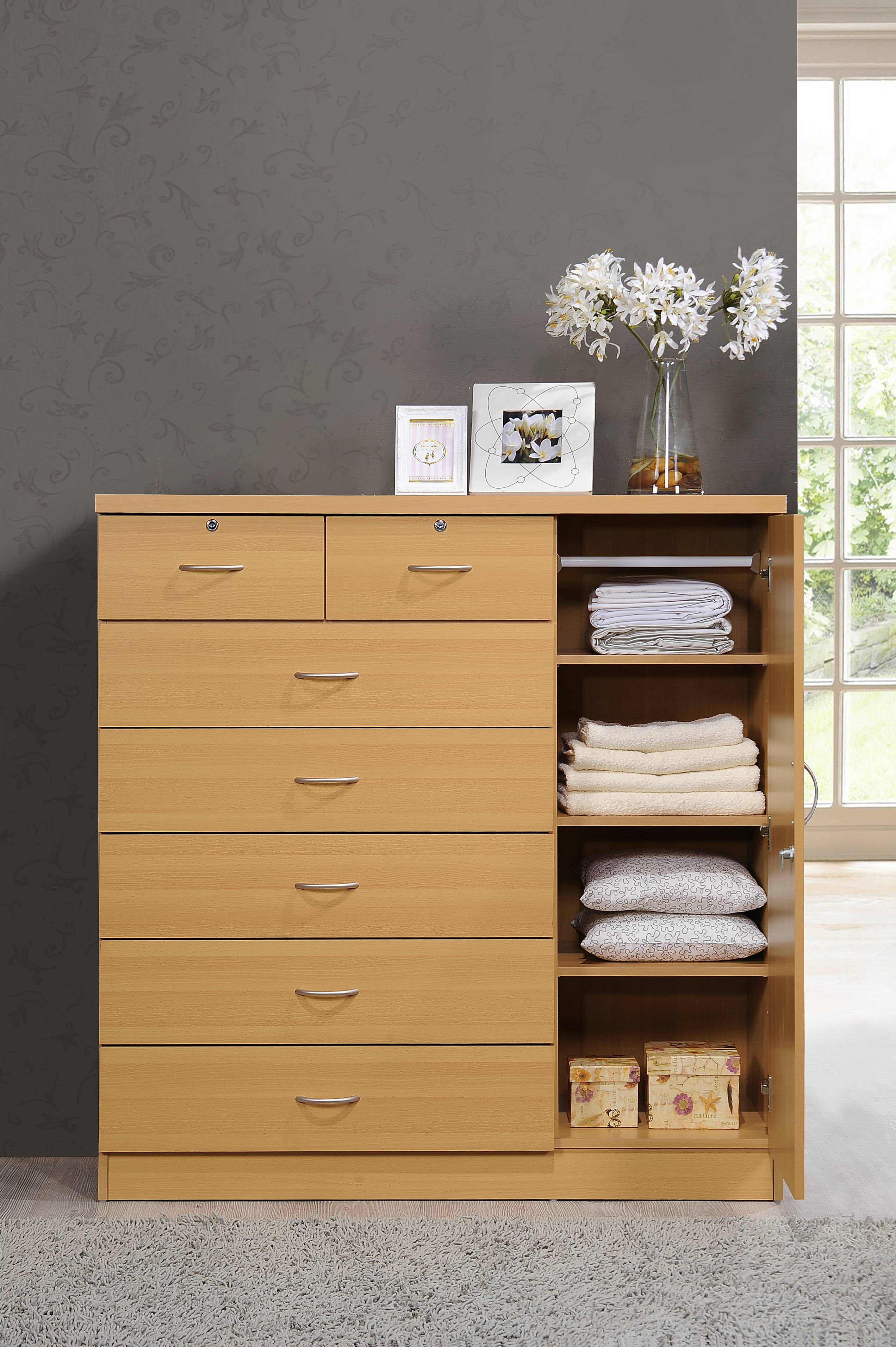 Hodedah 7 Drawer Dresser With Side Cabinet Equipped With 3 Shelves