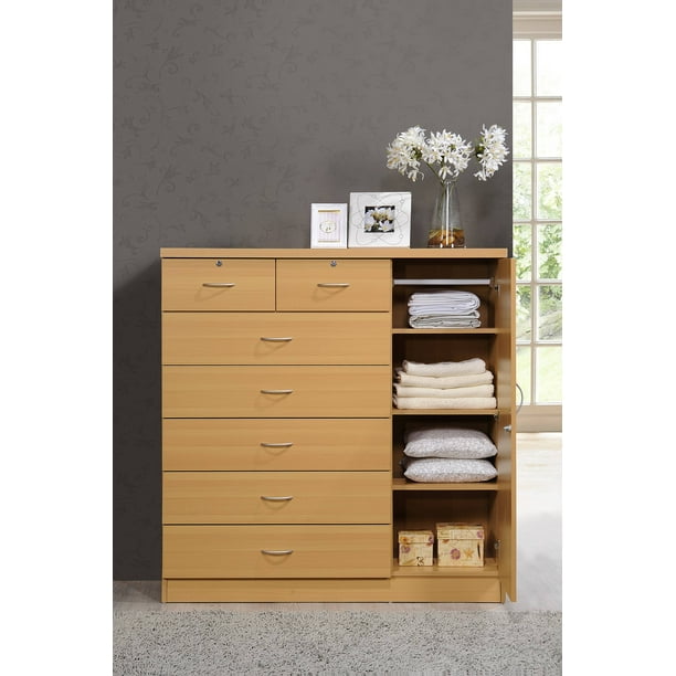 Hodedah 7 Drawer Dresser With Side Cabinet Equipped With 3 Shelves