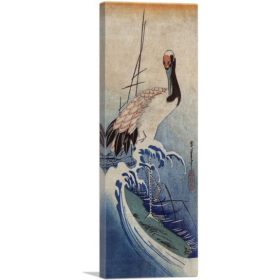 ARTCANVAS Crane in Waves 1835 Canvas Art Print by Utagawa Hiroshige - Size: 36" x 12" (1.50" Deep)