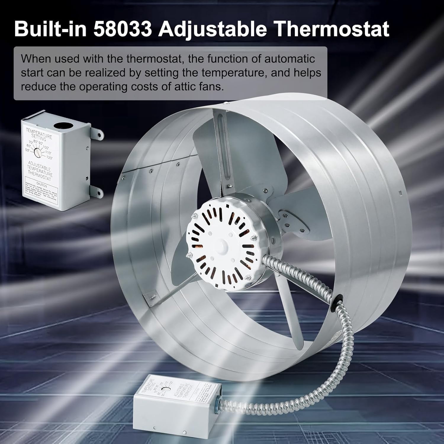 15" Gable Mount Vent Attic Fan,Exhaust Ventilation Fan with Adjustable Thermostat & Remote Control Switch for Gable,Home,Shed,Garage,Portable Building,1300CFM,1850 Sq.Ft Coverage Area.