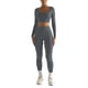thumbnail image 1 of Conjunto de yoga de 2 piezas para mujer: top de manga larga con cuello cuadrado de color liso y pantalones deportivos, ropa deportiva ajustada, 1 of 4